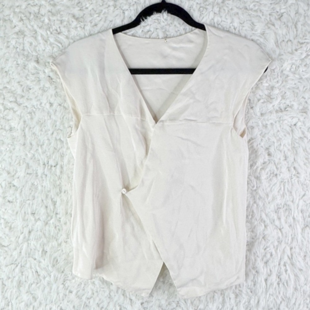 Peter‎ Cohen Womens Sleeveless Silk Wrap Front Blouse Cream Solid Size Large
